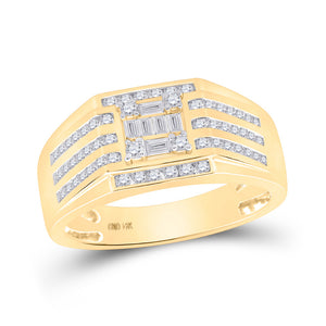 14kt Yellow Gold Mens Baguette Diamond Square Ring 3/4 Cttw