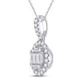 14kt White Gold Womens Baguette Diamond Oval Pendant 1/3 Cttw