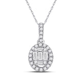 14kt White Gold Womens Baguette Diamond Oval Pendant 1/3 Cttw