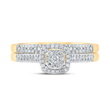 10kt Yellow Gold Round Diamond Halo Bridal Wedding Ring Band Set 1/4 Cttw