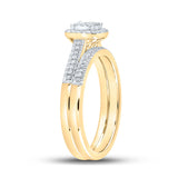 10kt Yellow Gold Round Diamond Halo Bridal Wedding Ring Band Set 1/4 Cttw