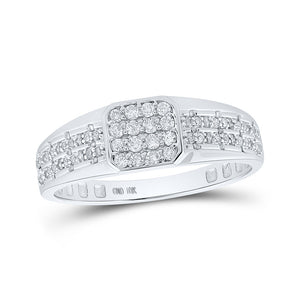 10kt White Gold Mens Round Diamond Square Ring 1/3 Cttw