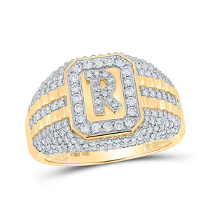 10kt Yellow Gold Mens Round Diamond Initial R Letter Ring 1-1/3 Cttw