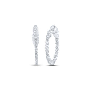 10kt White Gold Womens Round Diamond Inside Outside Hoop Earrings 1/2 Cttw