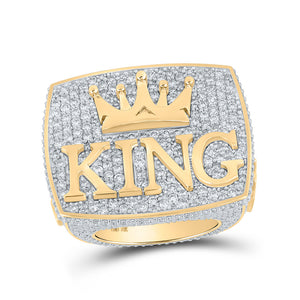 10kt Yellow Gold Mens Round Diamond KING Crown Ring 10-1/2 Cttw