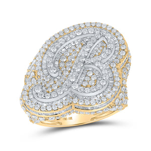 10kt Two-tone Gold Mens Baguette Diamond B Initial Letter Ring 8-1/2 Cttw