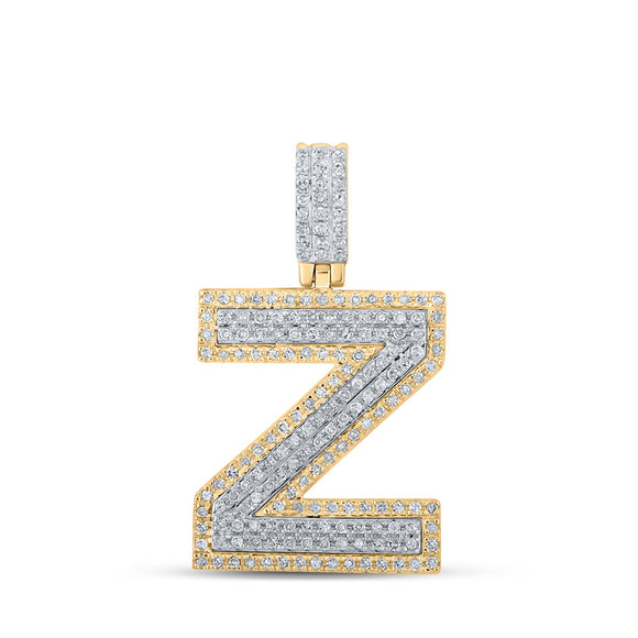 10kt Two-tone Gold Mens Round Diamond Z Initial Letter Pendant 1/2 Cttw