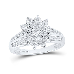 10kt White Gold Womens Round Diamond Cluster Ring 1 Cttw