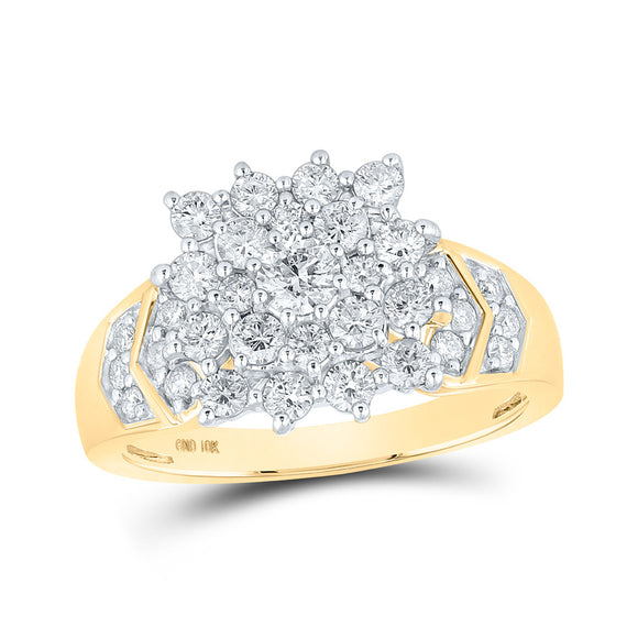 10kt Yellow Gold Womens Round Diamond Cluster Ring 1 Cttw