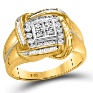 10kt Yellow Gold Mens Round Diamond Square Cluster Ring 1/2 Cttw