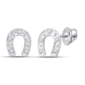 10kt White Gold Womens Round Diamond Horseshoe Earrings 1/20 Cttw