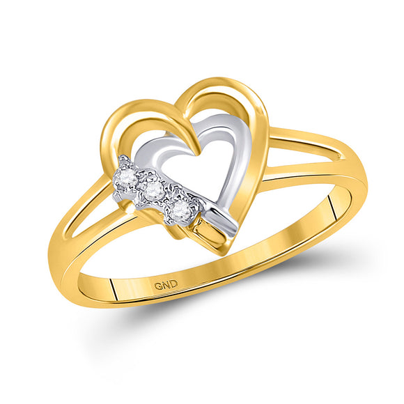 10kt Yellow Gold Womens Round Diamond Double Heart Ring .03 Cttw