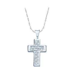 14kt White Gold Womens Princess Diamond Cross Pendant 1/4 Cttw