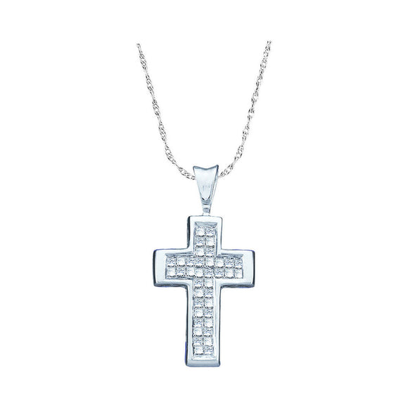 14kt White Gold Womens Princess Diamond Cross Pendant 1/4 Cttw