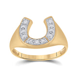 10kt Yellow Gold Mens Round Diamond Lucky Horseshoe Ring 1/20 Cttw