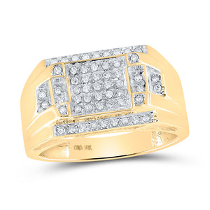 10kt Yellow Gold Mens Round Diamond Square Cluster Ring 1/3 Cttw