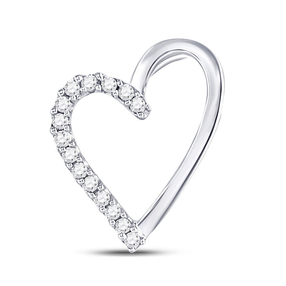 10kt White Gold Womens Round Diamond Heart Pendant 1/10 Cttw