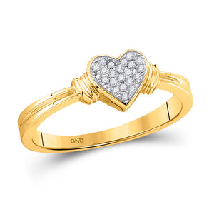 10kt Yellow Gold Womens Round Diamond Simple Heart Cluster Ring 1/12 Cttw