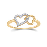 10kt Yellow Gold Womens Round Diamond Double Heart Ring 1/20 Cttw