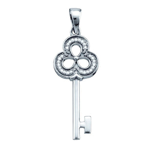 Sterling Silver Womens Round Diamond Trefoil Key Love Pendant 1/12 Cttw