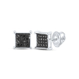 Sterling Silver Round Black Color Enhanced Diamond Square Earrings 1/10 Cttw