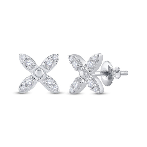 14kt White Gold Womens Round Diamond X Fashion Earrings 1/4 Cttw