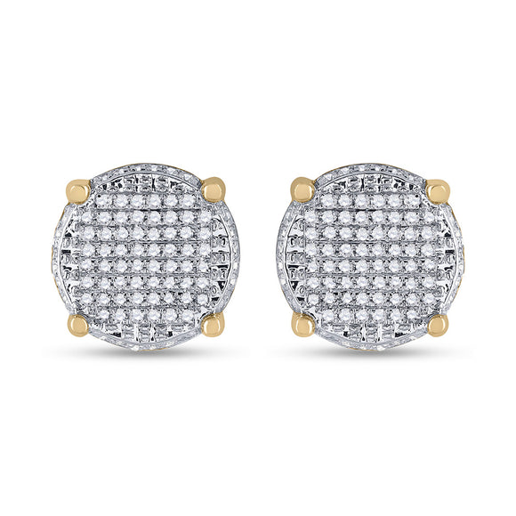 10kt Yellow Gold Round Diamond Cluster Earrings 1/3 Cttw