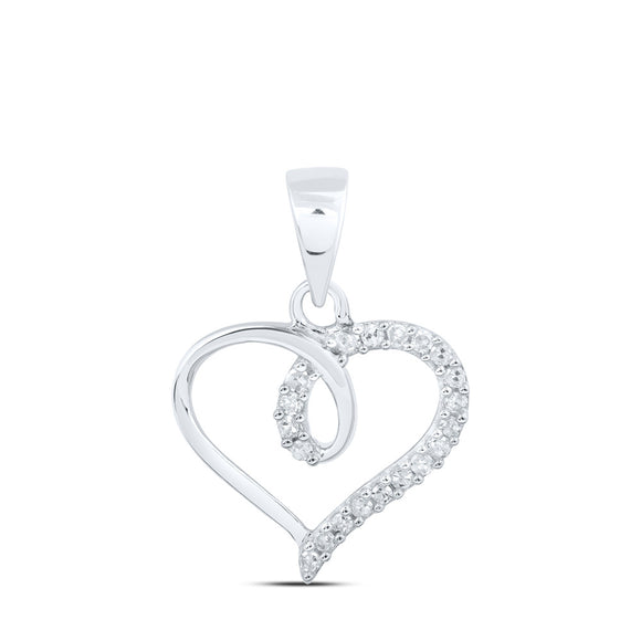 10kt White Gold Womens Round Diamond Heart Pendant 1/10 Cttw