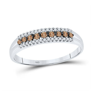 10kt White Gold Womens Round Brown Diamond Band Ring 1/5 Cttw