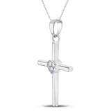 Sterling Silver Womens Round Diamond Heart Cross Pendant .03 Cttw