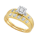 10kt Yellow Gold His Hers Round Diamond Solitaire Matching Wedding Set 1/10 Cttw