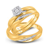 10kt Yellow Gold His Hers Round Diamond Solitaire Matching Wedding Set 1/8 Cttw