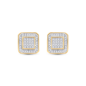 10kt Yellow Gold Round Diamond Square Earrings 1/4 Cttw